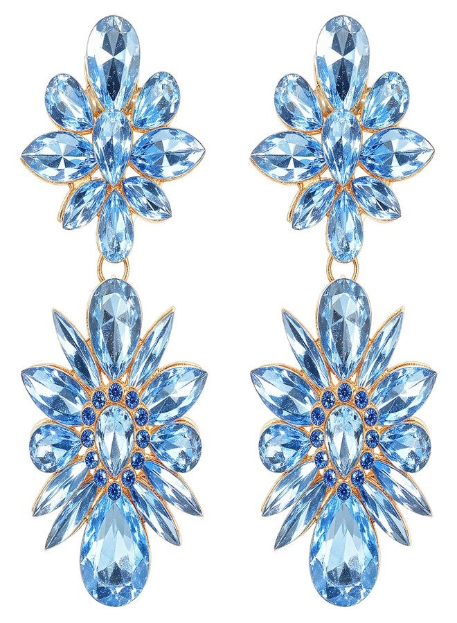 Shimmeroo Light Blue Earrings for Women,Dangle Earrings Rhinestone Flower Crystal Drop Earring Dangling Earring for Wedding Brides Jewelry Gifts - Image 1